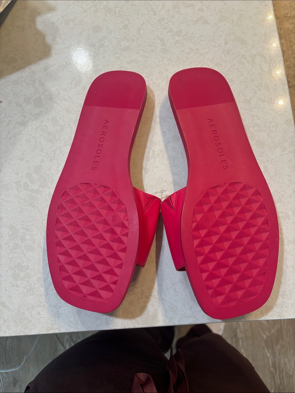 AEROSOLES Hot Pink Slide Sandals with Metallic Triangle Accent - Picture 2 of 2